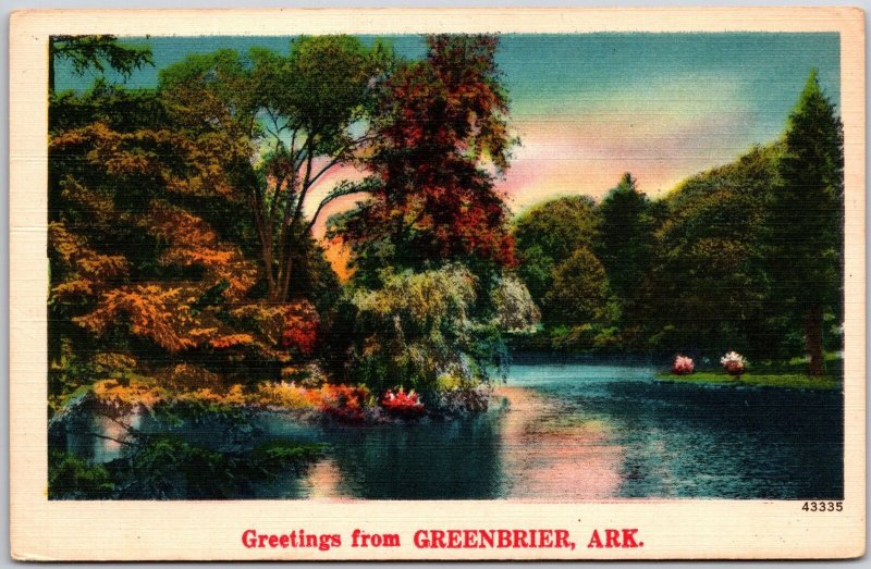 Greetings From Greenbrier Arkansas AR Forest Trees Lake View Postcard