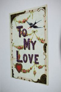 To My Love Bird Letter Hearts Embossed Valentine Postcard Printed in Germany