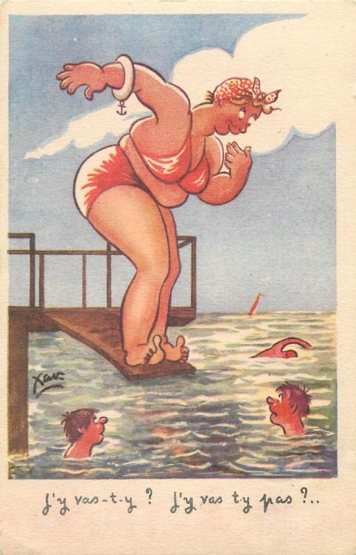 XAV artist signed postcards set misoginism humour comic beach bathers fat women