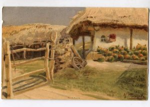 299548 Ukrainian courtyard by SERGEEV Vintage RUSSIA Red Cross