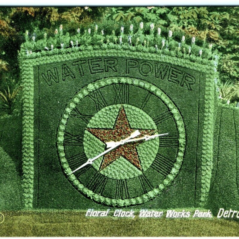 1909 Detroit, Mich. Floral Clock Souvenir Water Power Works Park Postcard A33