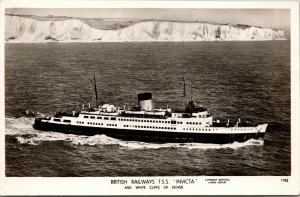 Vtg British Railways TSS Invicta Steamship White Cliffs Of Dover Postcard