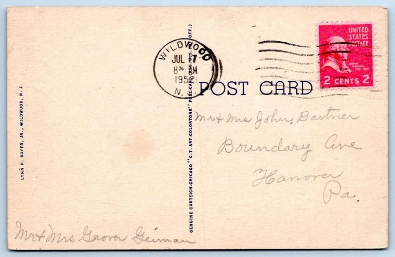 1952 MEMORY LANE AMERICAN FLAG PATRIOTIC WILDWOOD BY-THE-SEA NJ POSTCARD