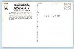 Carson City Nevada Postcard Nugget Night Exterior Building c1960 Vintage Antique