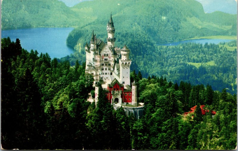 Vtg Castle Neuschwanstein Lake Alsee Bavaria Germany Pan American Postcard