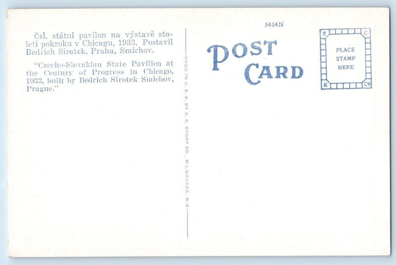 c1940 Chicago Illinois Postcard Czecho-Slovakian State Pavilion Century Progress