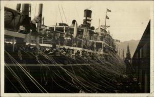 Steamship Leaving Kobe Japan Wharf c1930 Real Photo Postcard