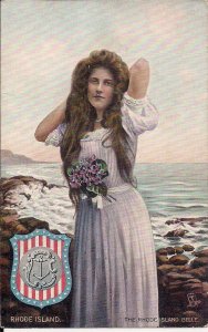 State Belles Series, Tuck, RHODE ISLAND RI 1910 Belle Seacoast View Ocean Hair