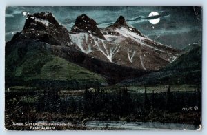 Banff Canada Postcard Three Sisters Canadian Rockies Night View Moonlight 1907