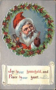 Christmas Santa Claus with Candy Cane c1910 Vintage Postcard