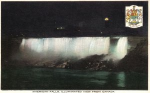 Vintage Postcard American Falls Illuminated Scenic View From Canada