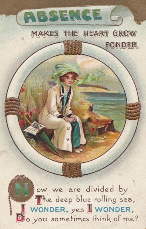 Absence Makes The Heart Go Stronger Lifebuoy Sailor Old Antique Romance Postcard