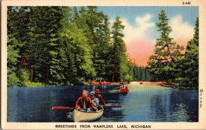 Scenic View, Canoes Greetings from Wamplers Lake MI c1946 Vintage Postcard L75