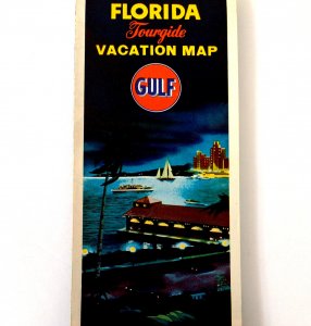 1950 Florida Vacation Travel Map Excellent For Framing MCM Tourguide Gulf Oil