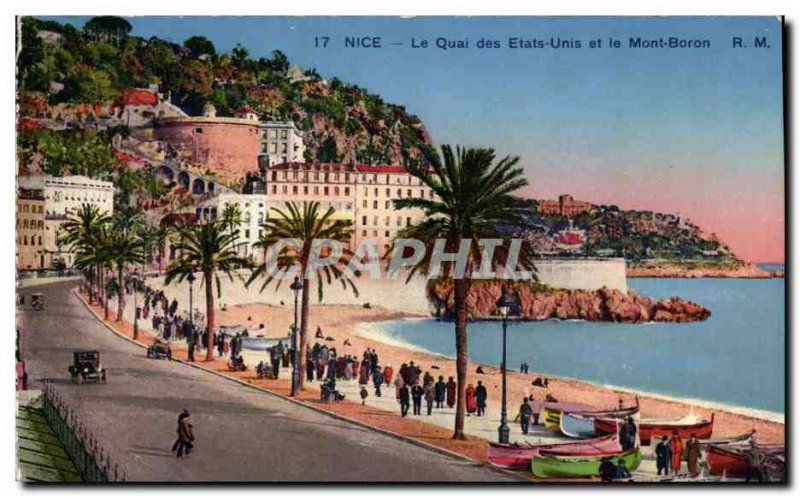 Postcard Old Nice Le Quai des Etats Unis and Mont Boron