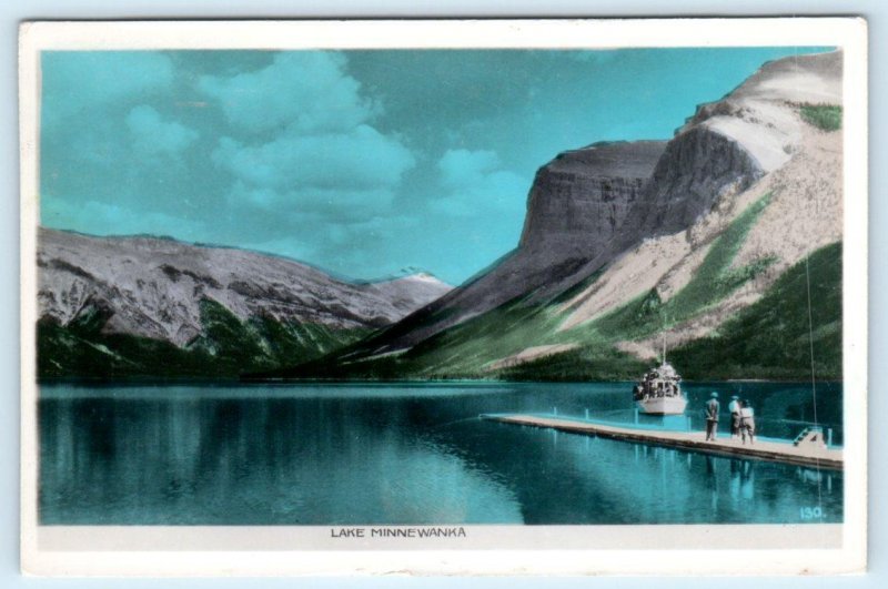RPPC LAKE MINNEWANKA, Banff National Park,  Alberta Canada ~ Tinted  Postcard
