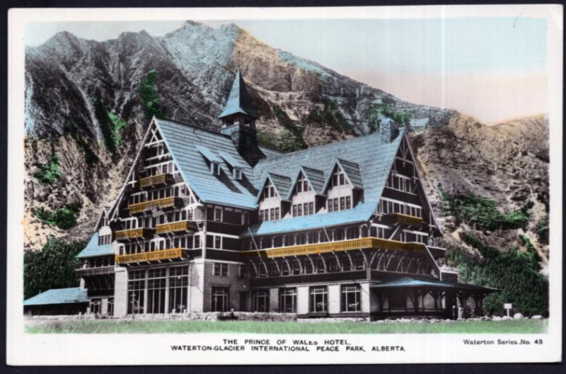 AB Prince of Wales Hotel Waterton-Glacier Inter Peace Park Hand Coloured RPPC