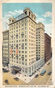 Baltimore Maryland 1929 Postcard Southern Hotel Redwood & Light Streets