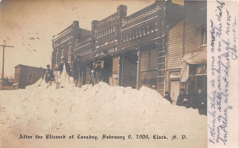 J61/ Clark South Dakota Postcard RPPC c1910 Blizzard Disaster Stores  136