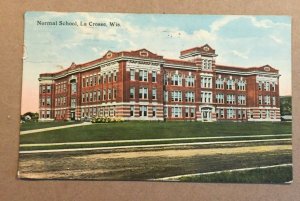 VINTAGE 1913 USED POSTCARD - NORMAL SCHOOL, LA CROSSE, WISCONSIN - SMALL CREASES