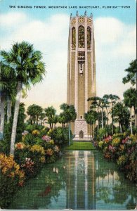 Singing Tower Mountain Lake Sanctuary FL Florida Linen Postcard PM 1940 Cancel 
