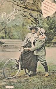 PROVERBS-ESTEEM DONE AS NOTHING MORE~BICYCLE ROMANCE~1905 TINTED PHOTO POSTCARD