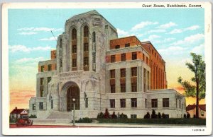 Hutchinson Kansas KS, Entrance of County Court House Building, Vintage Postcard