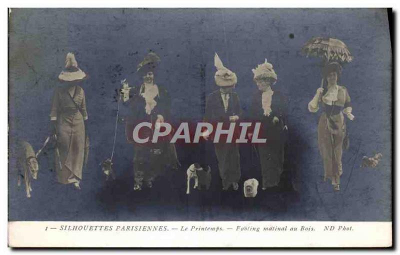 Postcard Old Fashion Headdress Woman Parisian Silhouettes Spring morning Foot...