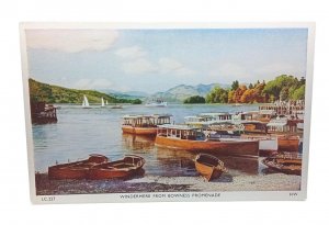 Day Boats On Lake Windermere By Bowness Promenade Vintage Postcard