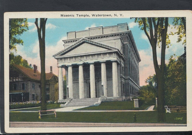 America Postcard - Masonic Temple, Watertown, New York T9178