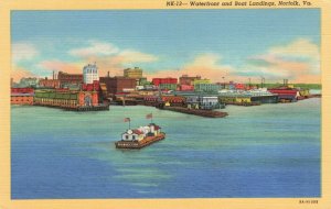 Postcard Waterfront and Boat Landings Norfolk Virginia AB8 