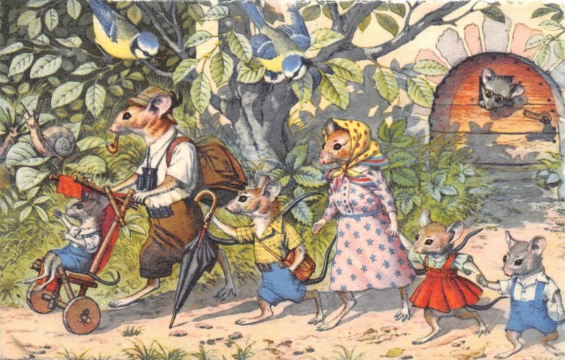 F72/ Dressed Mice Rat Alfred Mainzer Animal Postcard Walk in Park 7