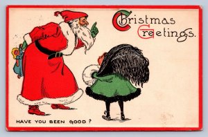 K1/ Santa Claus Christmas Postcard c1910 Child Doll Been Good? 176