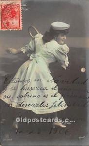 Woman in Sports s Tennis Writing on back postal used and writing on front