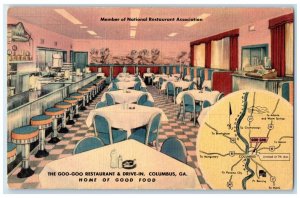 1953 The Goo Goo Restaurant & Drive In Dining Room Columbus Georgia GA Postcard