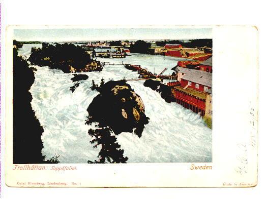 Falls and River, Trollhattan, Sweden Used 1905 Boston Flag Cancel