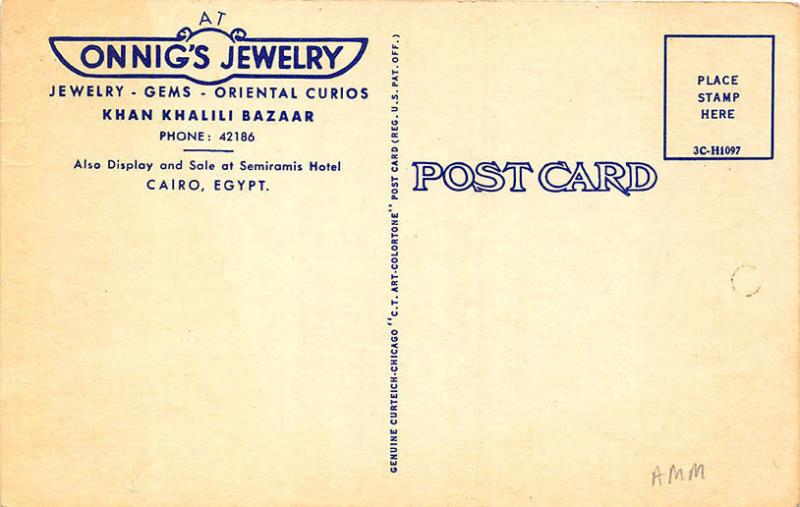 Cairo Egypt Onnig's Khan Khalilu Jewelry Store Curt Teich Postcard