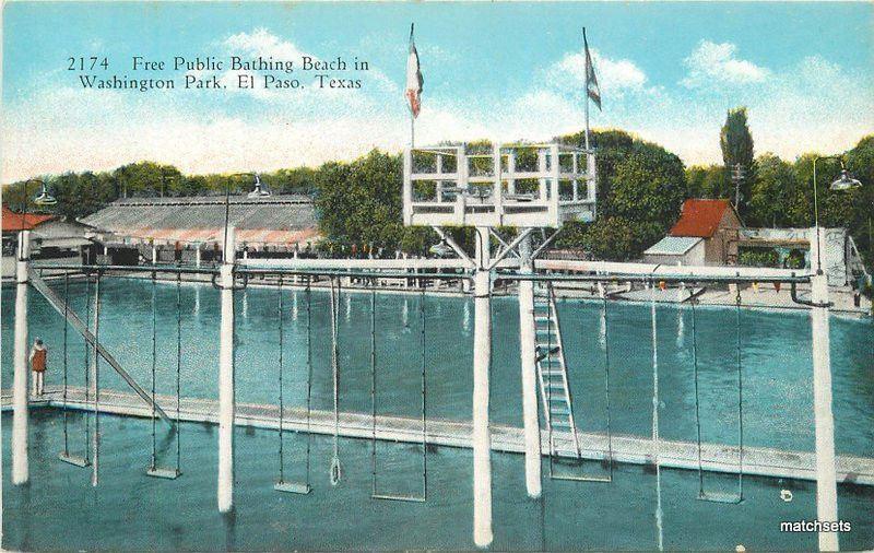 1920s EL PASO TEXAS Free Public Bathing Beach Washington Park  3249 TEICH