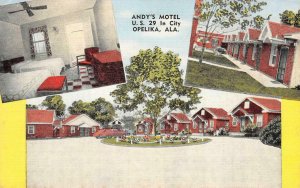 ANDY'S MOTEL Opelika, Alabama Roadside ca 1940s Vintage Linen Postcard