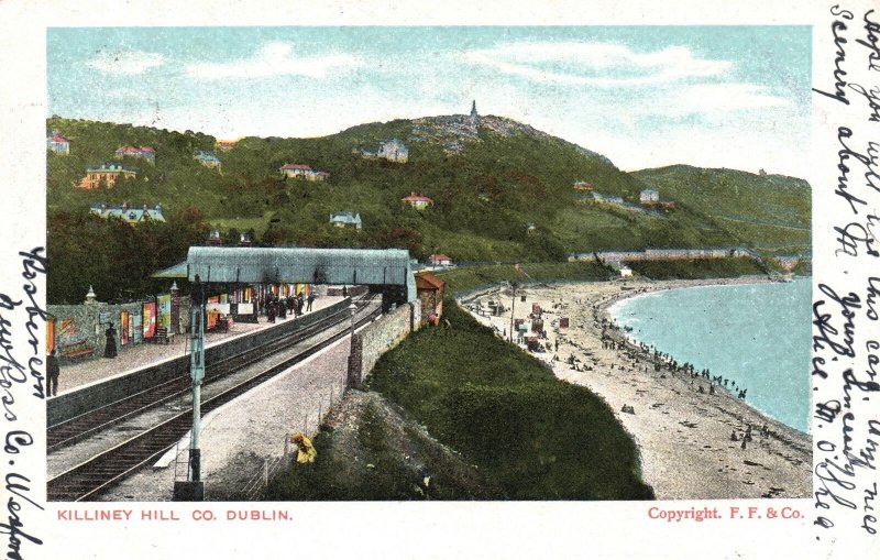 Vintage Postcard 1920's Killiney Hill Co Mountain Beaches Dublin Ireland