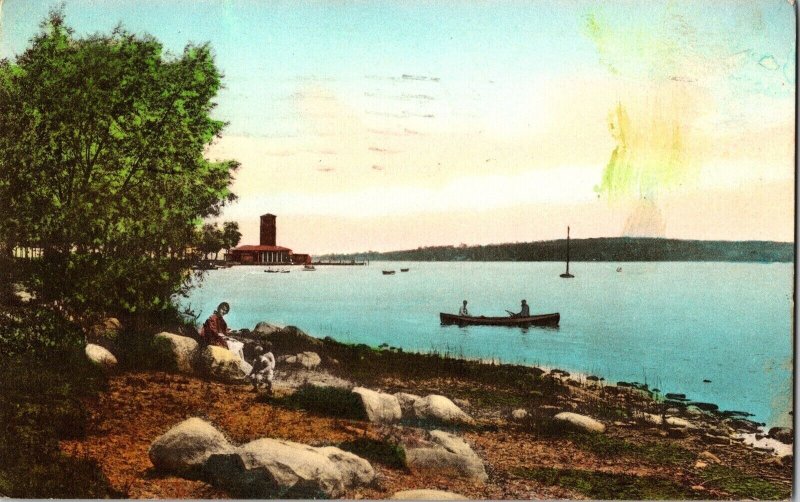Lake Front Miller Memorial Bell Tower Chautauqua N.Y. Lake Vintage Postcard 1c 
