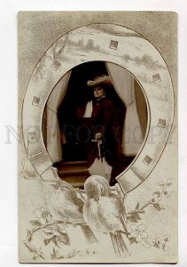 415061 RUSSIA Lady om ART NOUVEAU Bird Vintage REAL PHOTO 