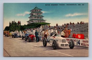 MOTOR SPEEDWAY PAGODA INDIANAPOLIS INDIANA CAR RACE POSTCARD (c. 1940s)