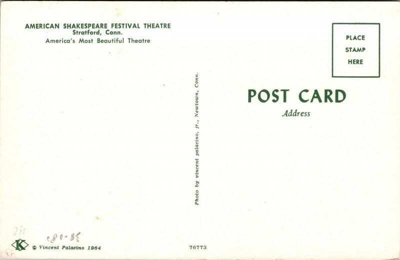 Vtg Stratford CT Night View American Shakespeare Festival Theatre Postcard