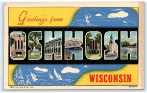 Large Letter Linen OSHKOSH, WI Wisconsin ~ Winnebago County 1943  Postcard