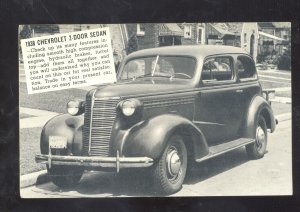 1938 CHEVROLET SEDAN HARTLAND WISCONSIN CAR DEALER ADVERTISING POSTCARD