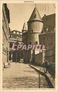 Old Postcard Grenoble The Tower of the City Hall (Roman Remains) and the Muni...