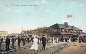 J51/ Coeur d'Alene Idaho Postcard c1910 Electric Trolley Terminal Depot  19