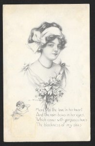 Portrait Pretty Lady & Bow in Hair Used c1913