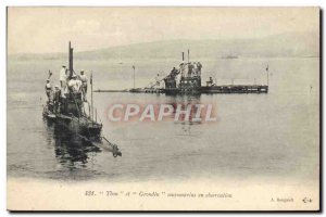 Old Postcard Boat Submarine Submarine Grondin Thon and underwater observation